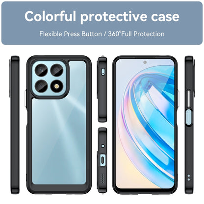 For Honor X8a phone case, black TPU frame with transparent blue back
