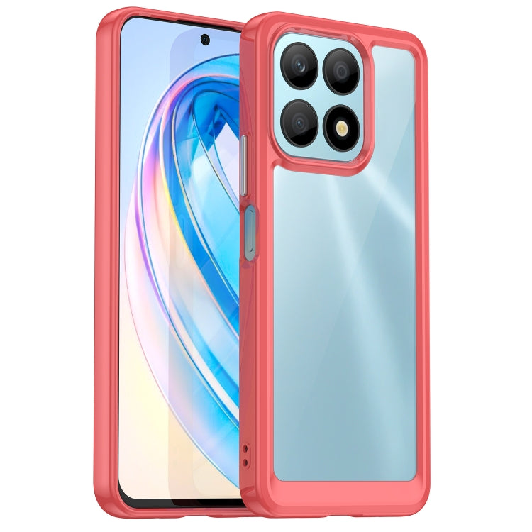 For Honor X8a phone case with red bumper and translucent protective back