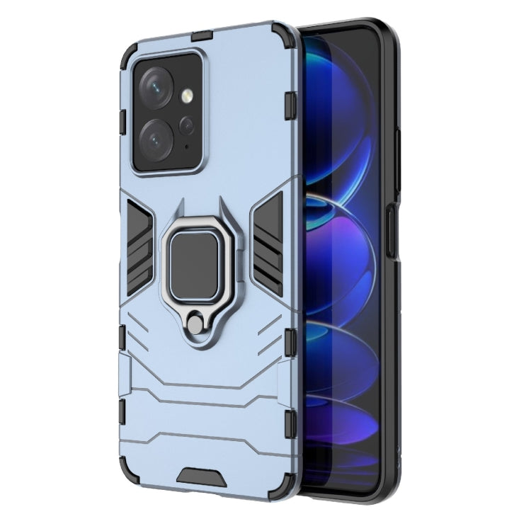 Light blue magnetic ring phone case with rugged armor style and camera cover