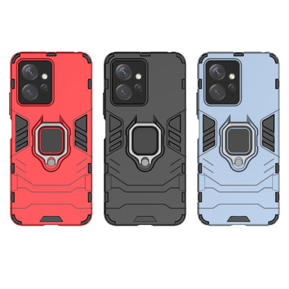 Set of rugged magnetic ring phone cases in red, black, and light blue