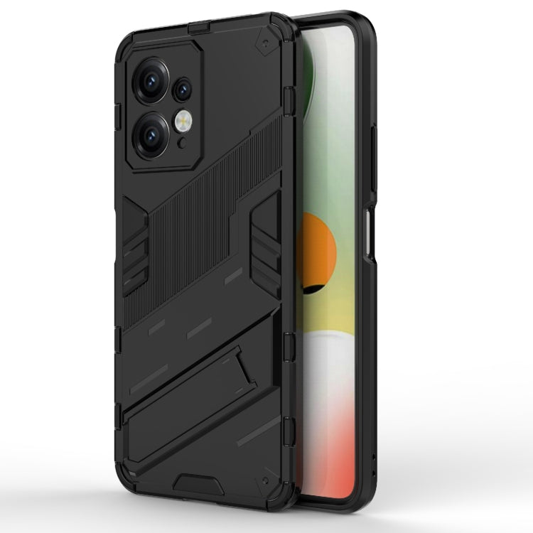 Black rugged phone case with black accents and textured armor-style design for shock protection.