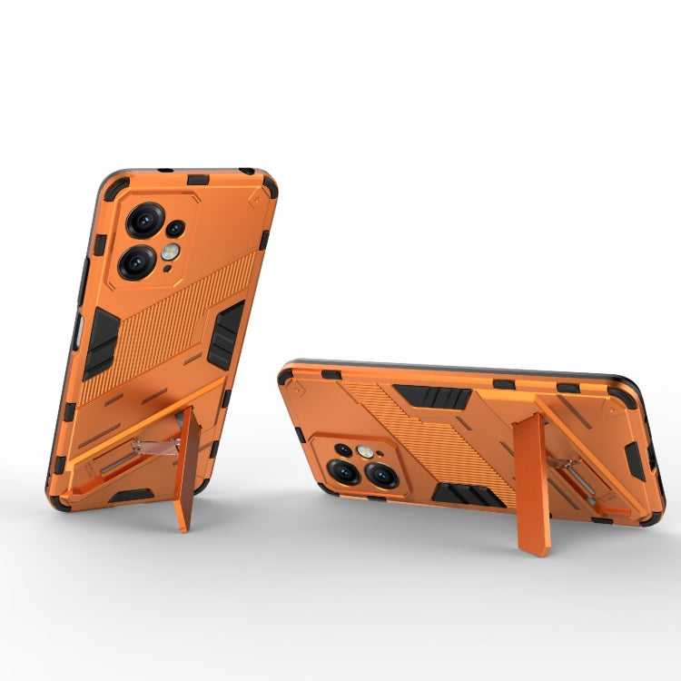 Orange rugged shockproof phone case with built-in kickstand and camera cutouts