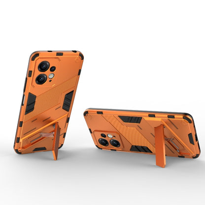 Orange rugged shockproof phone case with built-in kickstand and camera cutouts