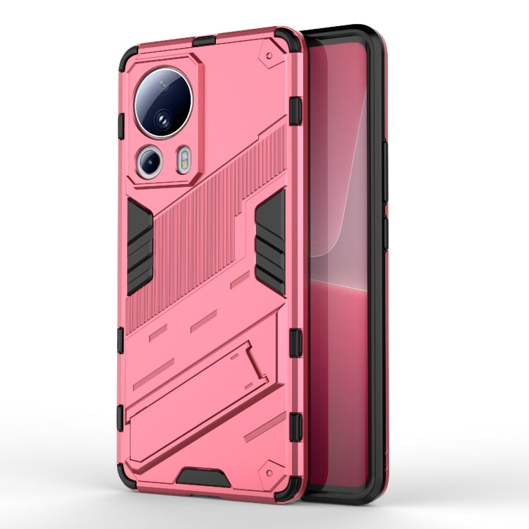 Pink rugged phone case with black accents, showing back and side protection edges.