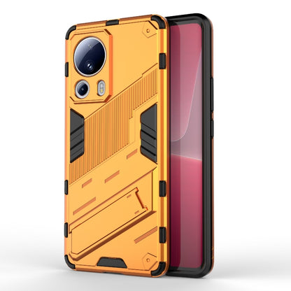Orange rugged shockproof phone case with textured grip panels and camera cutouts