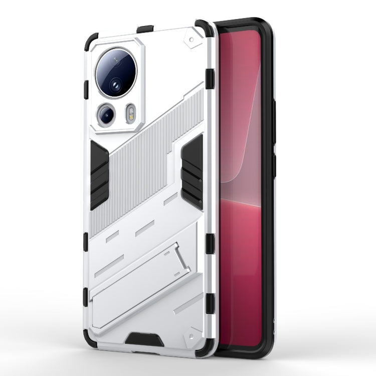 White rugged shockproof phone case with textured ridges and dual camera cutouts
