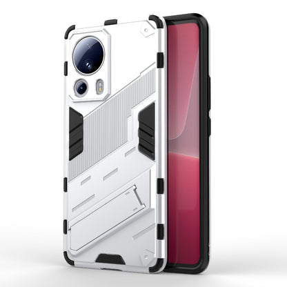 White rugged shockproof phone case with textured ridges and dual camera cutouts
