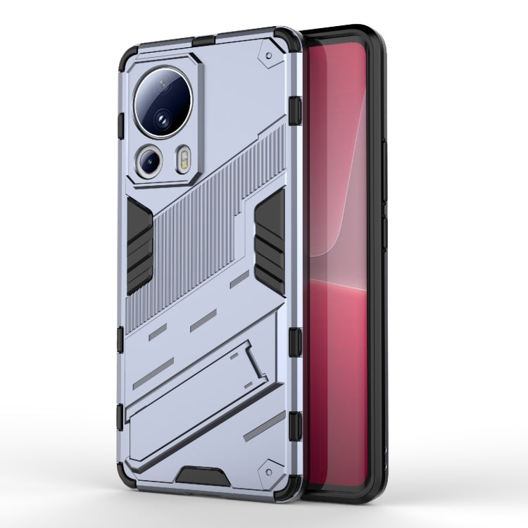 Light gray rugged shockproof phone case with textured panels and camera cutouts