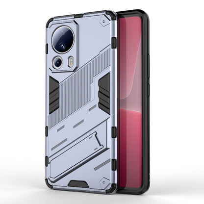 Light gray rugged shockproof phone case with textured panels and camera cutouts