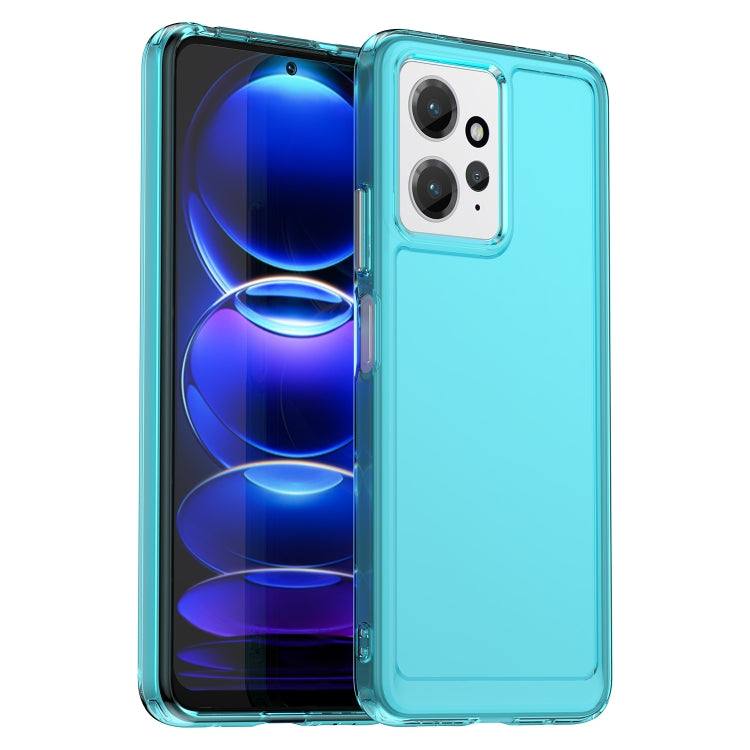 Transparent blue TPU phone case with dual camera cutout