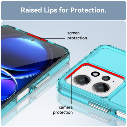 Transparent blue TPU phone case with raised lips for screen and camera protection