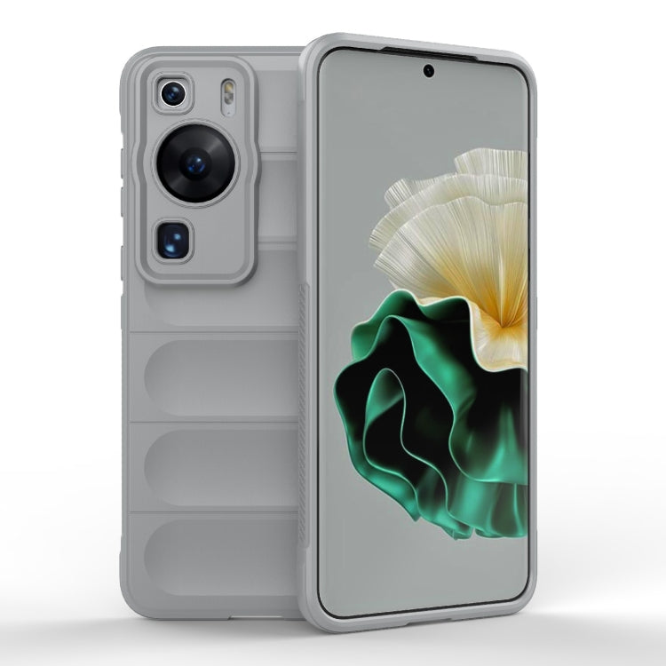 Grey phone case, TPU with flannel lining; raised camera and port cutouts