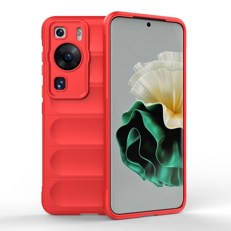 Red phone case, TPU with flannel lining; raised camera and port cutouts