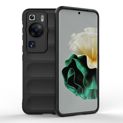 Black phone case, TPU with flannel lining; raised camera and port cutouts
