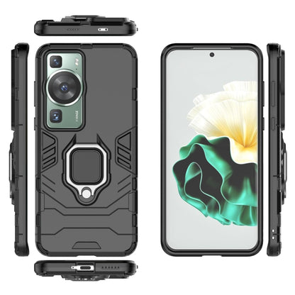 Shockproof phone case with magnetic ring holder, black, with front cover