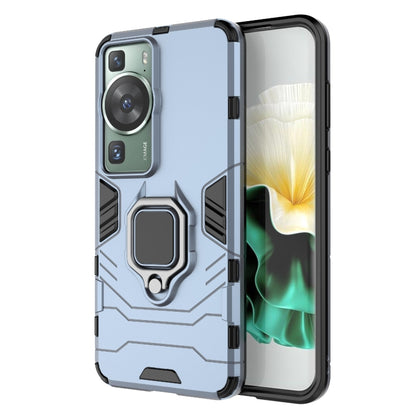 Shockproof phone case with magnetic ring holder, light blue rugged TPU/PC