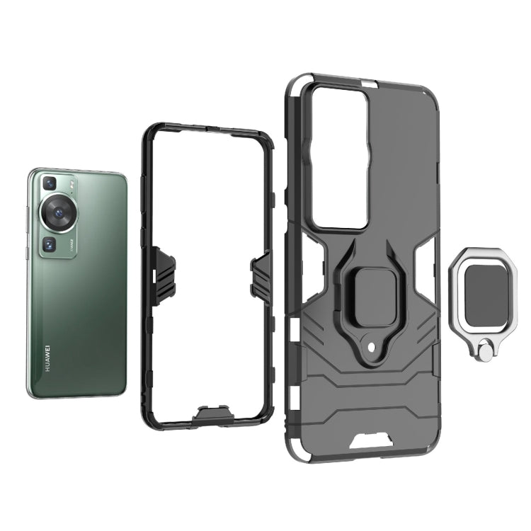 Shockproof phone case with magnetic ring holder, dark gray, back and open frame