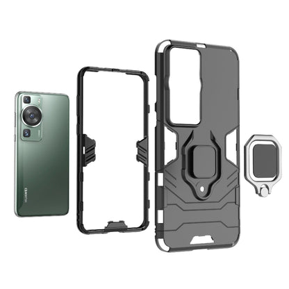 Shockproof phone case with magnetic ring holder, dark gray, back and open frame