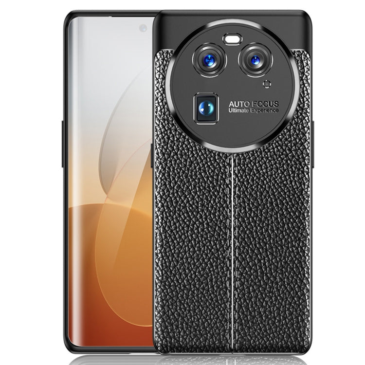 Black litchi-texture shockproof TPU phone case with raised camera cover cutouts