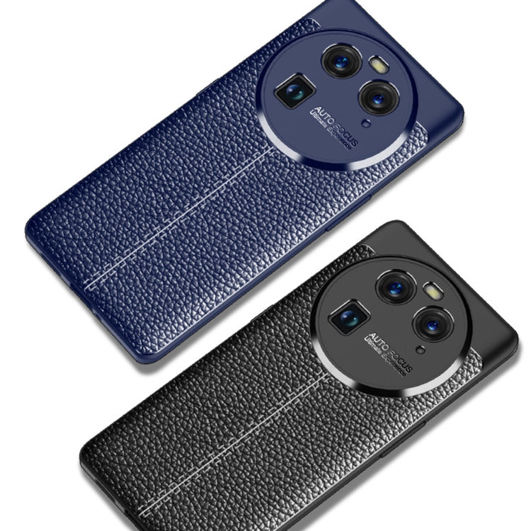 Blue and black litchi-texture shockproof TPU phone cases with camera cutouts