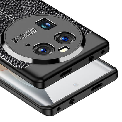 Black litchi-texture shockproof TPU phone case close-up with camera lenses and side buttons