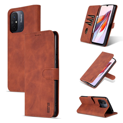 Brown flip leather phone case with card slot and side clasp, protective cover.