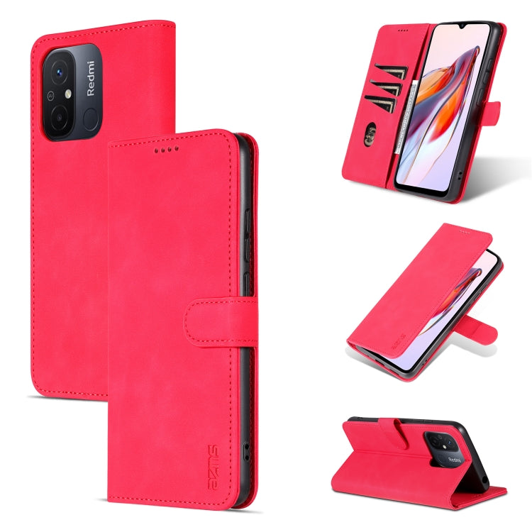 Red flip leather phone case with stitched wallet design and magnetic front flap.
