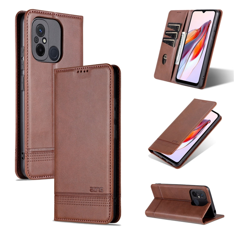 Dark brown flip leather phone case with card slots and magnetic closure