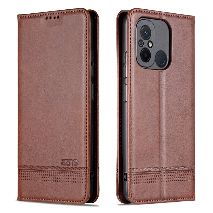 Dark brown folio phone case, front and back view with camera cutouts