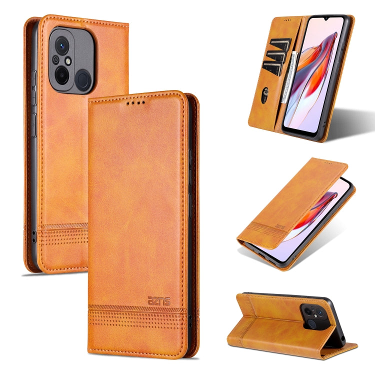 Light brown flip leather phone case with card slots and magnetic closure