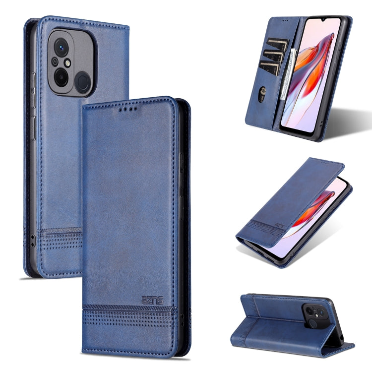 Dark blue flip leather phone case with card slots and magnetic closure
