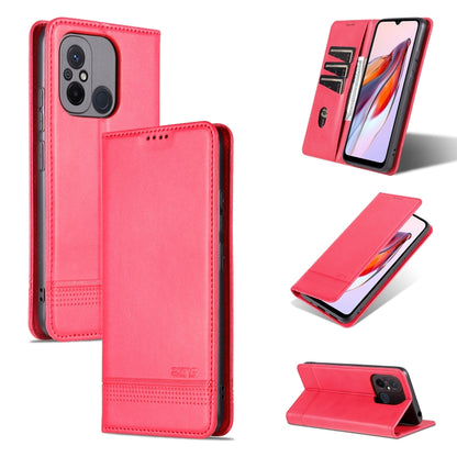 AZNS flip leather phone case with magnetic closure, red, textured finish, card slots