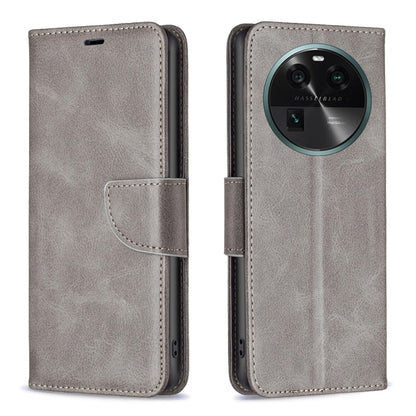 Grey lambskin leather folio phone case with camera cutout and side button openings.