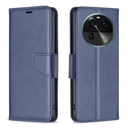 Blue lambskin leather folio phone case with camera cutout and stitched flap.