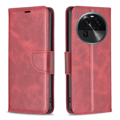 Red lambskin leather folio phone case with camera cutout and stitched edges.
