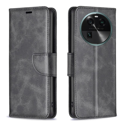Black lambskin leather folio phone case with camera cutout and stitched flap.