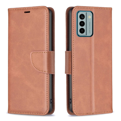 Textured leather wallet phone case in brown with flip cover and camera cutout