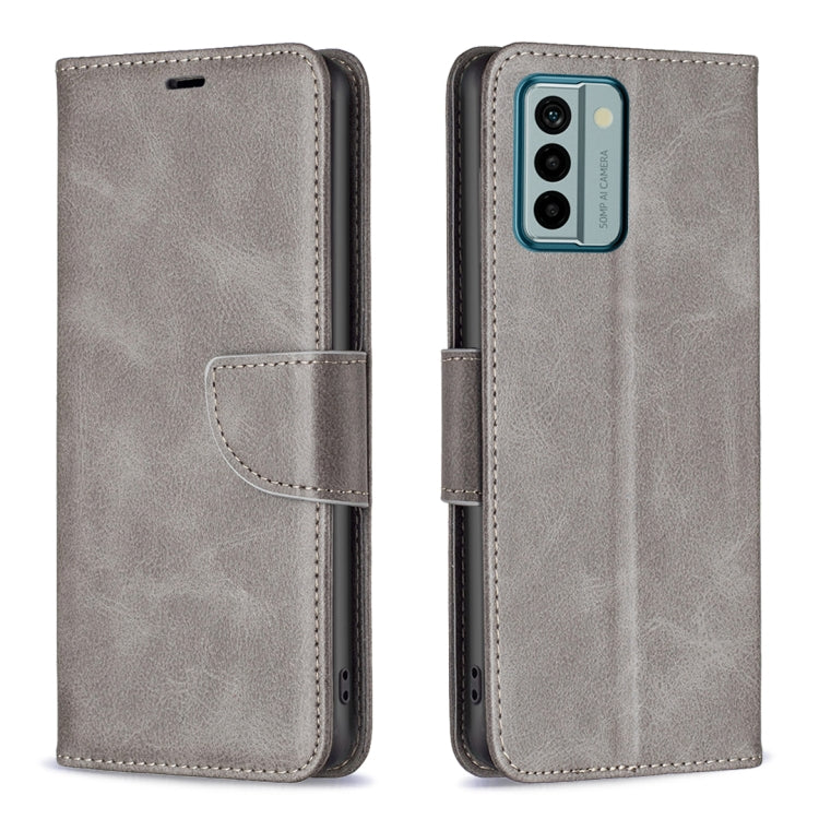 Textured leather wallet phone case in grey with flip cover and camera cutout