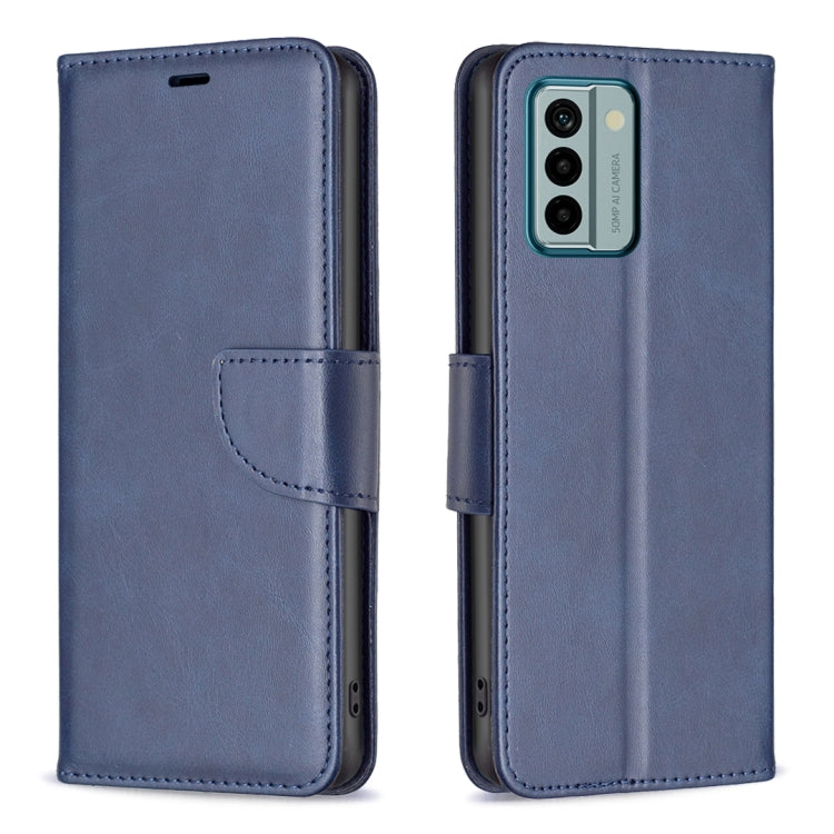 Textured leather wallet phone case in blue with flip cover and camera cutout