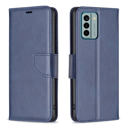 Textured leather wallet phone case in blue with flip cover and camera cutout