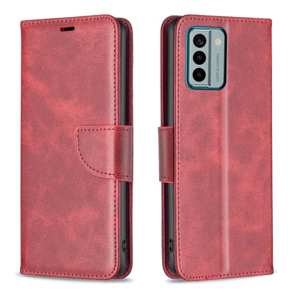 Textured leather wallet phone case in red with flip cover and camera cutout