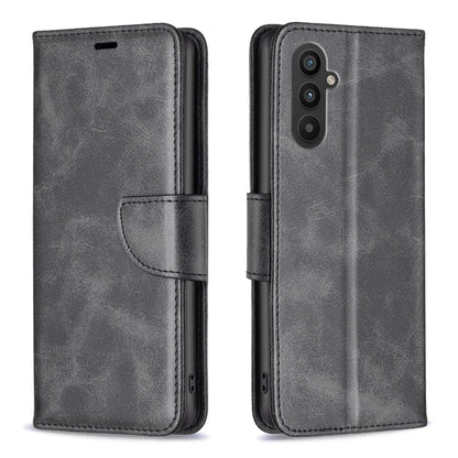 Dark grey/black lambskin folio phone case with side strap and card holder; camera cutout