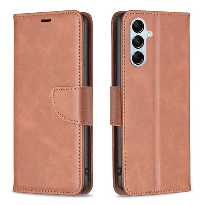 Textured leather wallet phone case in brown with flip cover and side strap cutouts