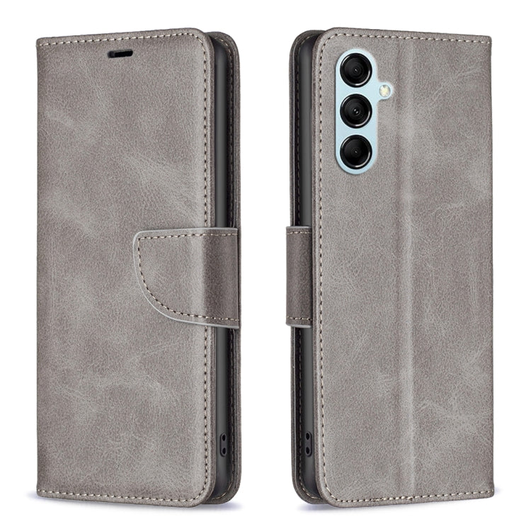 Textured leather wallet phone case in grey with flip cover and side strap cutouts