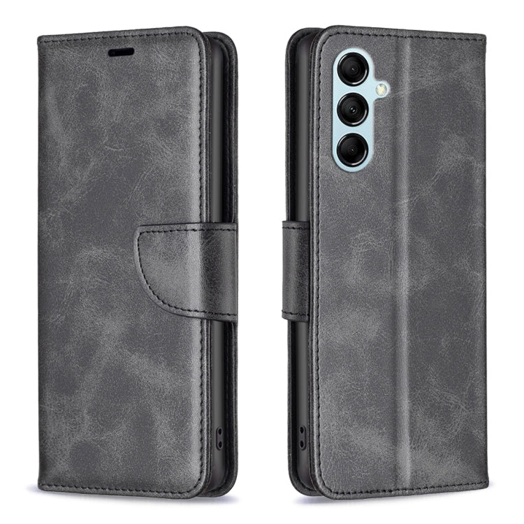 Textured leather wallet phone case in black with flip cover and side strap cutouts