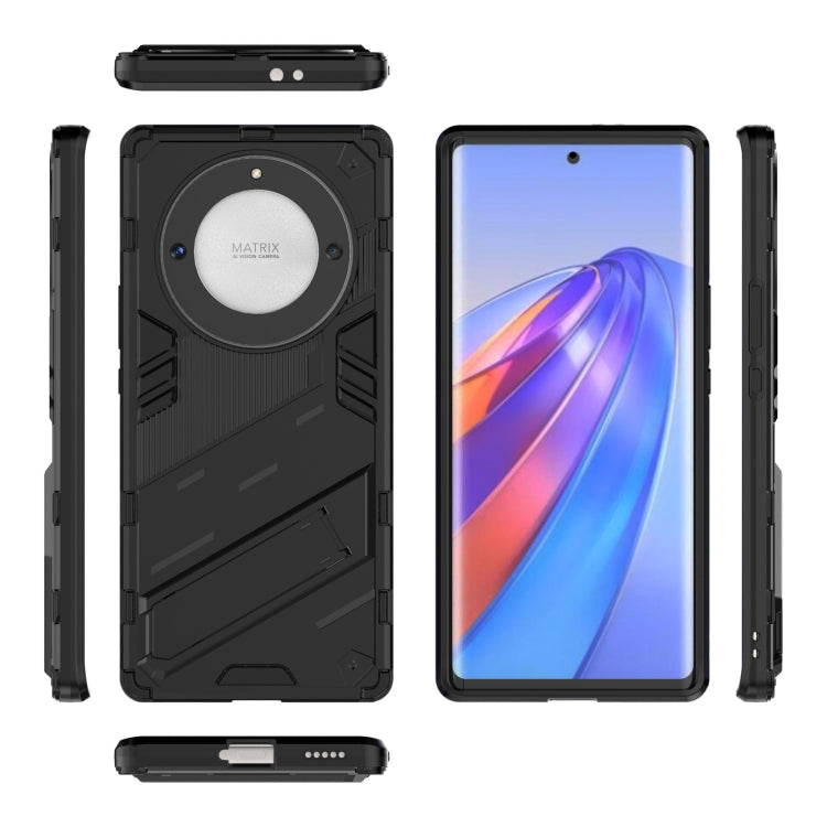 Rugged phone case set showing back, sides, and front screen opening, black