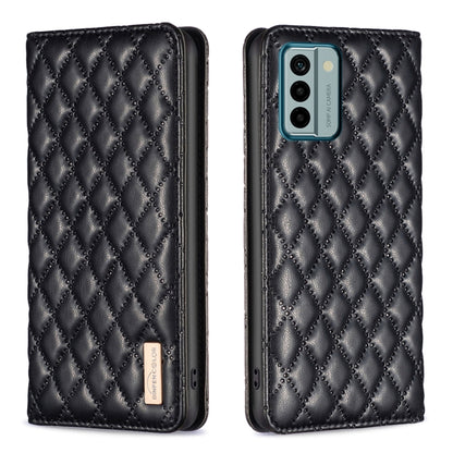 Magnetic leather flip phone case, black diamond lattice pattern, front and back