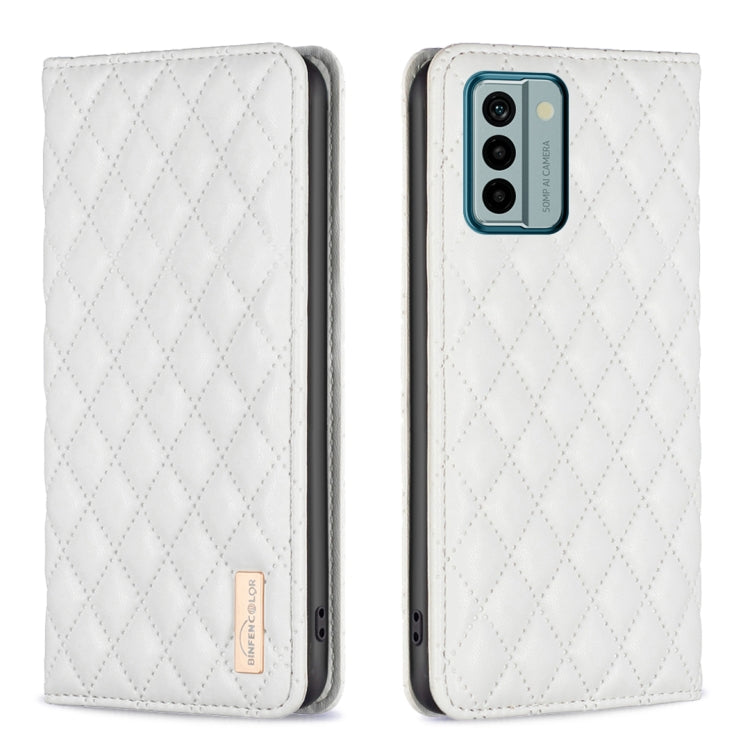 Magnetic leather flip phone case, white diamond lattice pattern, front and back