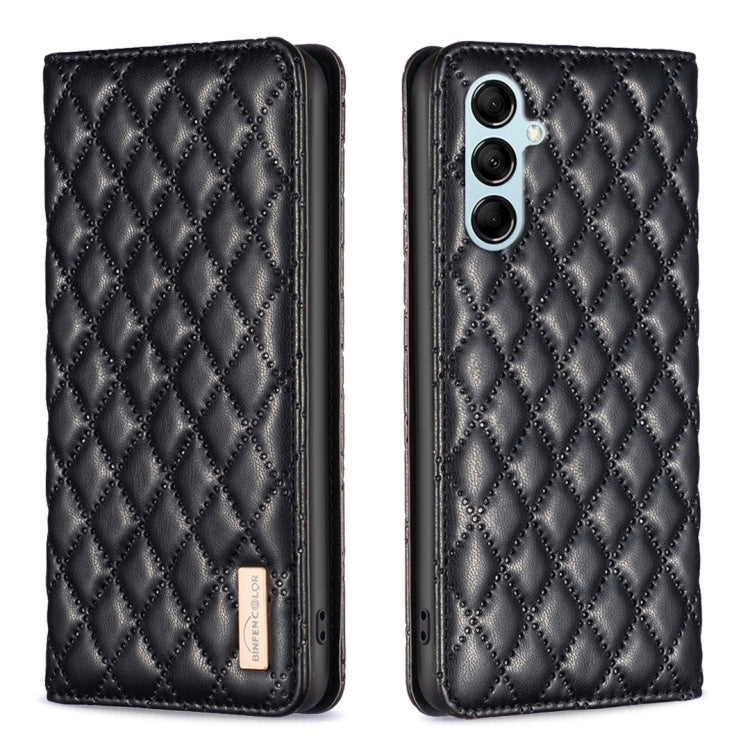 Diamond lattice leather phone case, black, front and back view