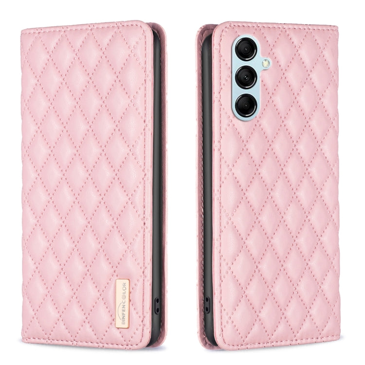 Diamond lattice leather phone case, light pink, front and back view